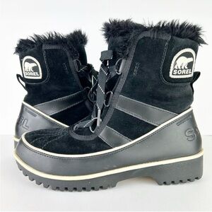 Sorel Tivoli II Black Suede Leather Waterproof Faux Fur Winter Rain Snow Boots
